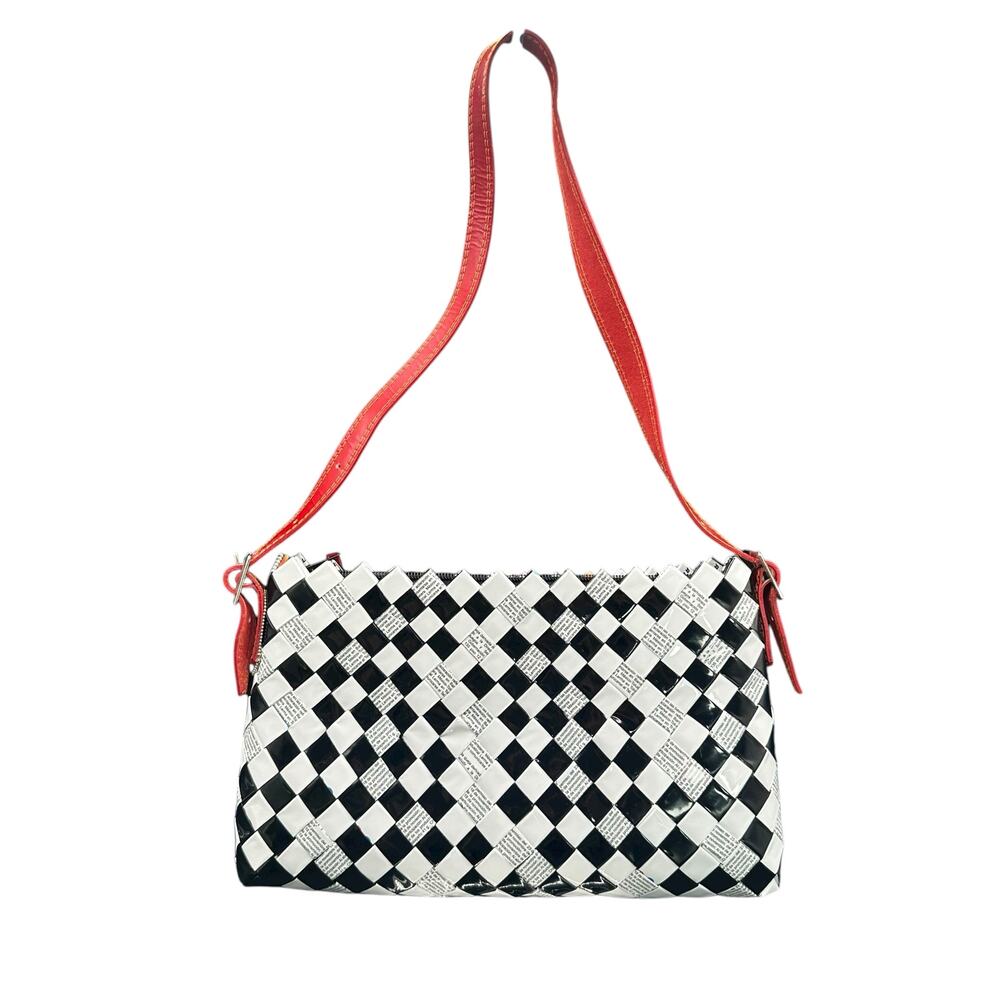 Nahui Ollin Candy Wrapper Crossbody Bag Black White Red Recycled Eco Purse